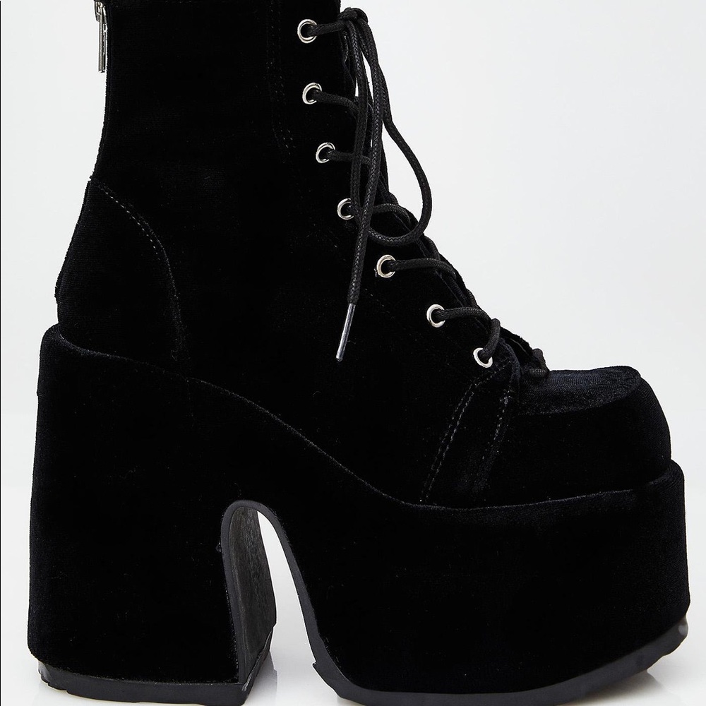 ON HOLD Demonia Black Velvet “Camel” Platforms